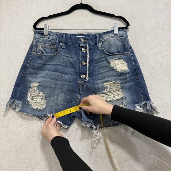 Good American Shorts Womens 8/29 Blue Distressed Denim High Rise Button Fly - Picture 3 of 11